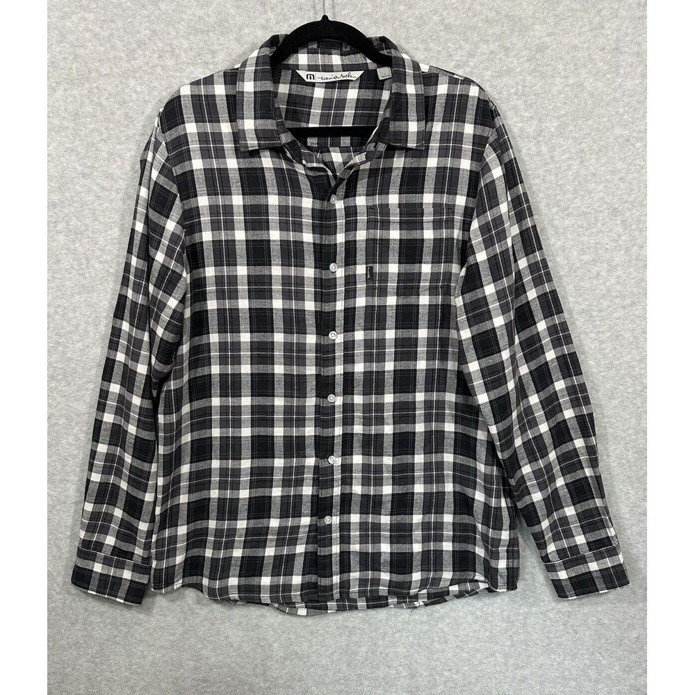 Travis‎ Mathew Shirt Adult Large Black White Plaid Button Up Flannel Golf Casual